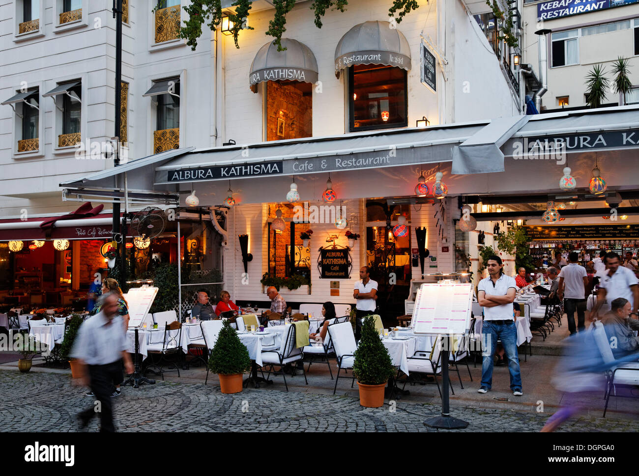 Restaurants in Akbiyik Caddesi, Old City Sultanahmet, Istanbul, Turkey, Europe Stock Photo