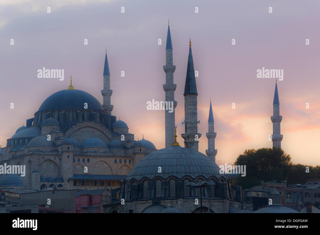 Süleymaniye Mosque, Suleiman Mosque, with Rüstem Pasha Mosque in the front, Istanbul, european side, Turkey, Europe Stock Photo