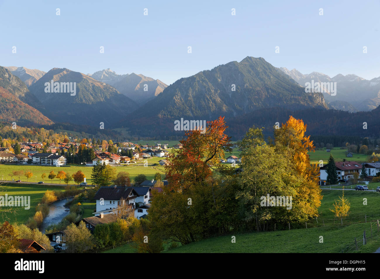 Oberstdorf with Himmelschrofen mountain, Illertal valley, Allgaeu Alps, Oberstdorf, Oberallgäu, Allgäu, Swabia, Bavaria Stock Photo