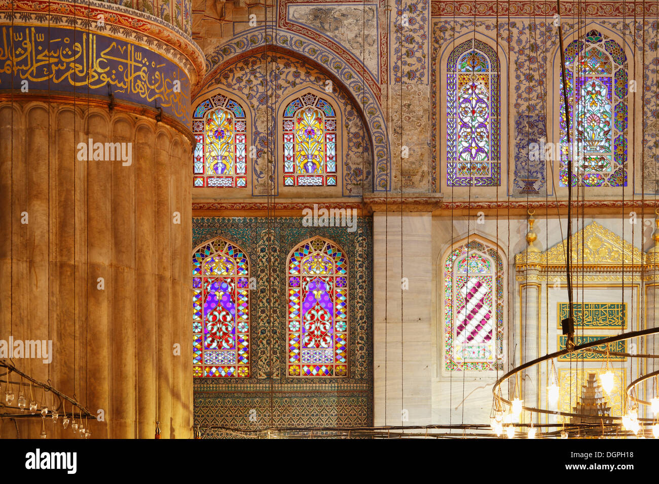Interior view, Blue Mosque, Sultan Ahmed Mosque or Sultanahmet Camii ...