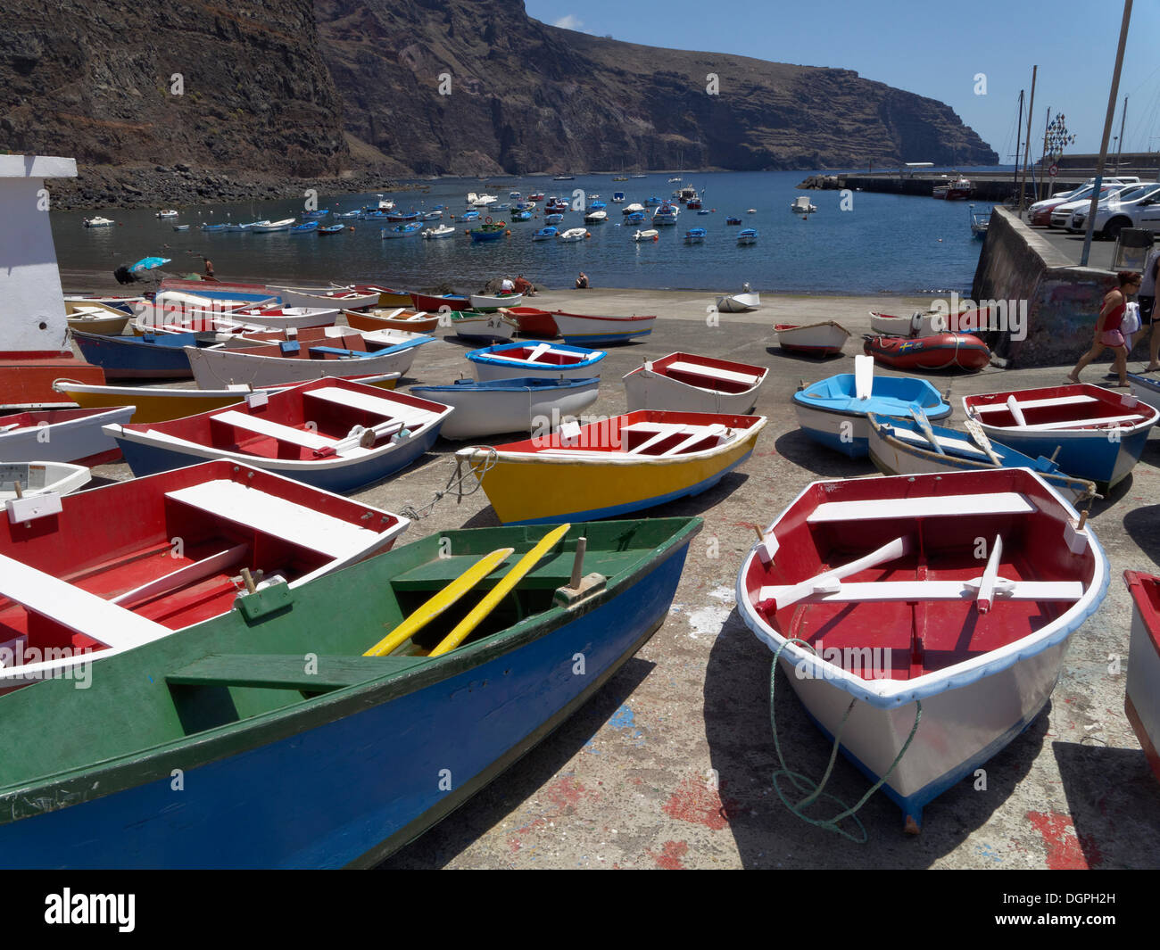 Fishing harbour in Vueltas, Valle Gran Rey valley, La Gomera, Valle Gran Rey, Canary Islands, Spain Stock Photo