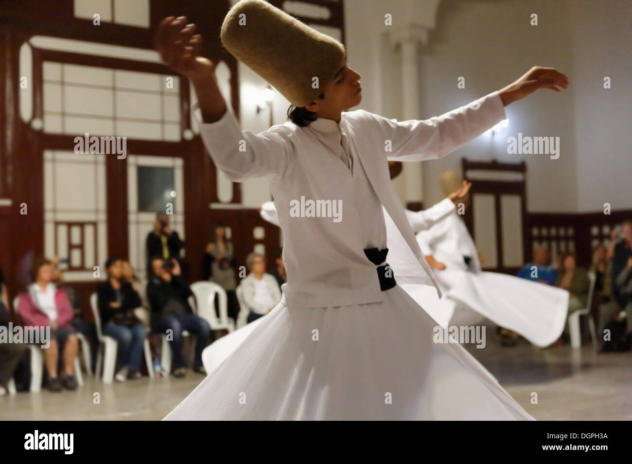 Whirling Dervishes dancing the Sema, a Dervish dance, Sirkeci Railway Station, Istanbul, Turkey, Europe, Istanbul Stock Photo