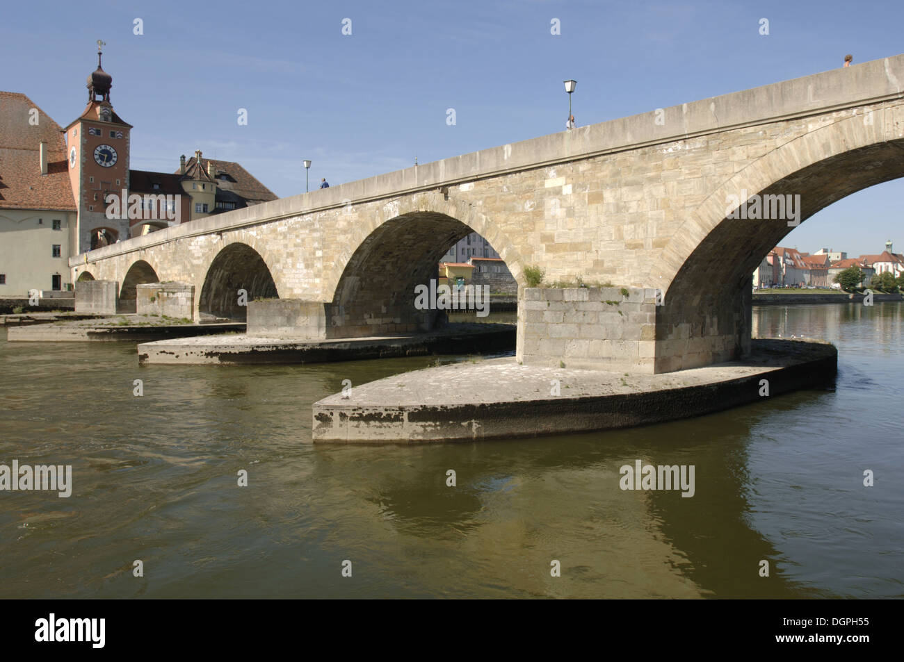 german city regensburg with old stone bridge Stock Photo