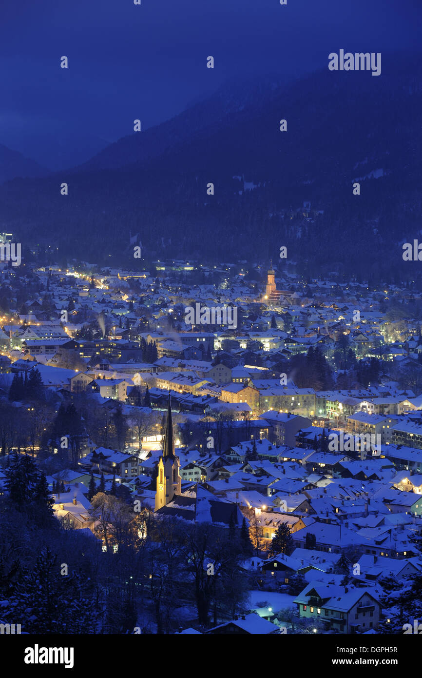 german city Garmisch in winter at night Stock Photo