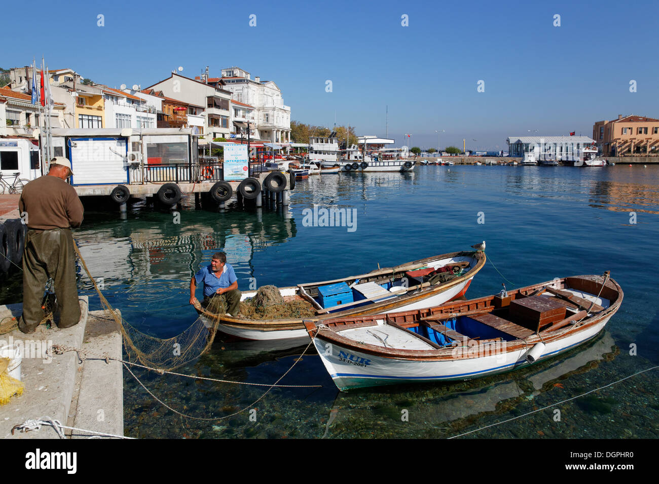 Fishermen in the fishing port, Sea of Marmara, Burgazada, Prince Islands, Istanbul, Asian side, Istanbul Province, Turkey Stock Photo