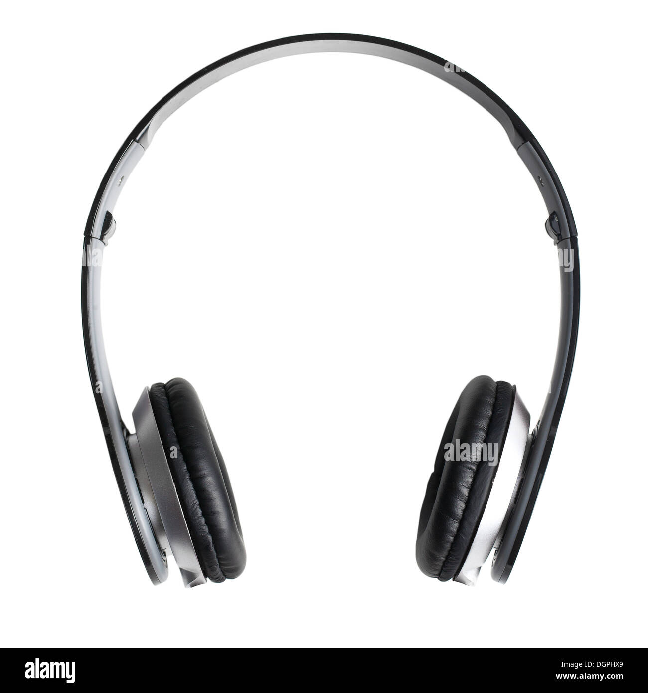 top view of black headphones on white background Stock Photo