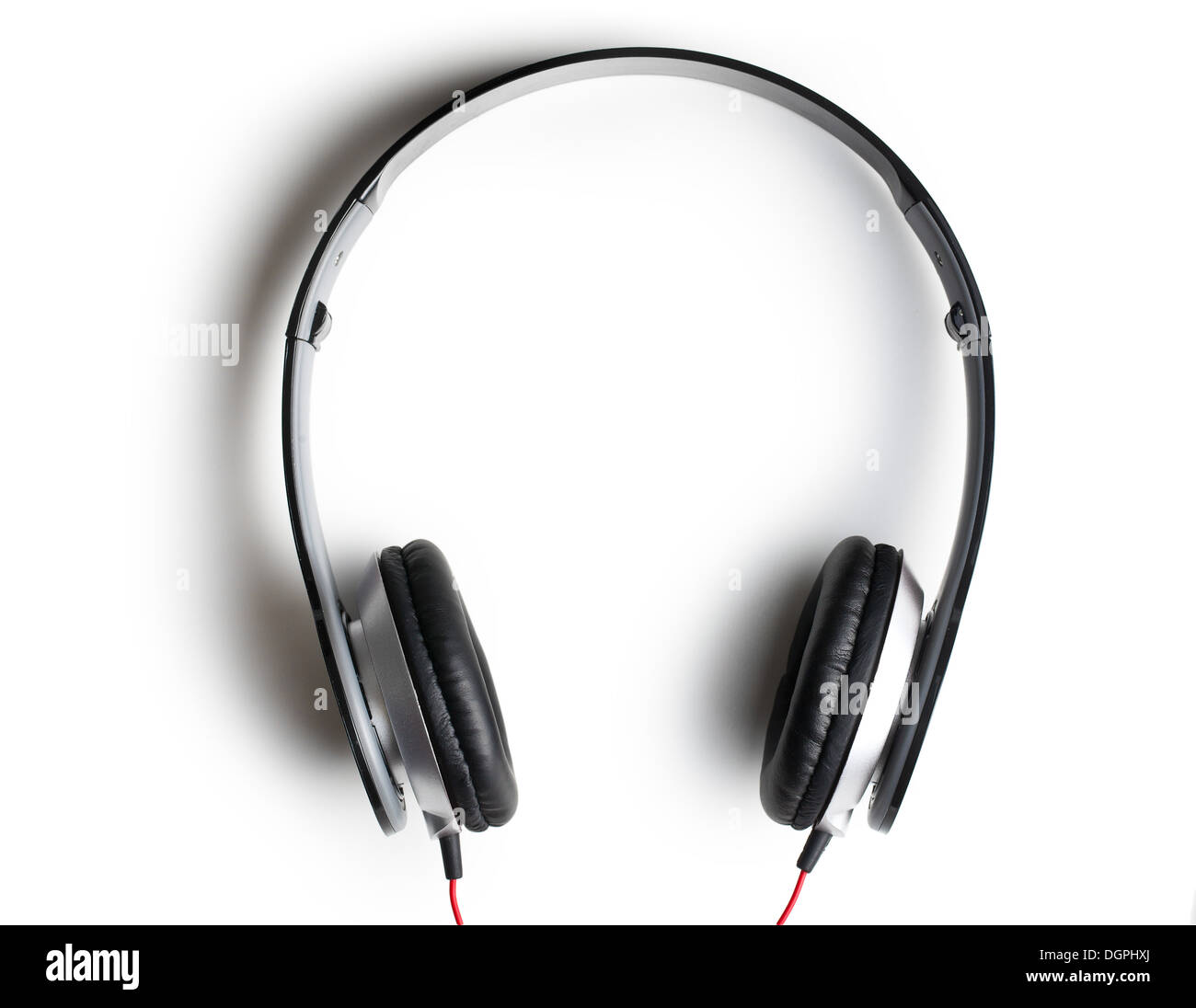 top view of black headphones on white background Stock Photo - Alamy