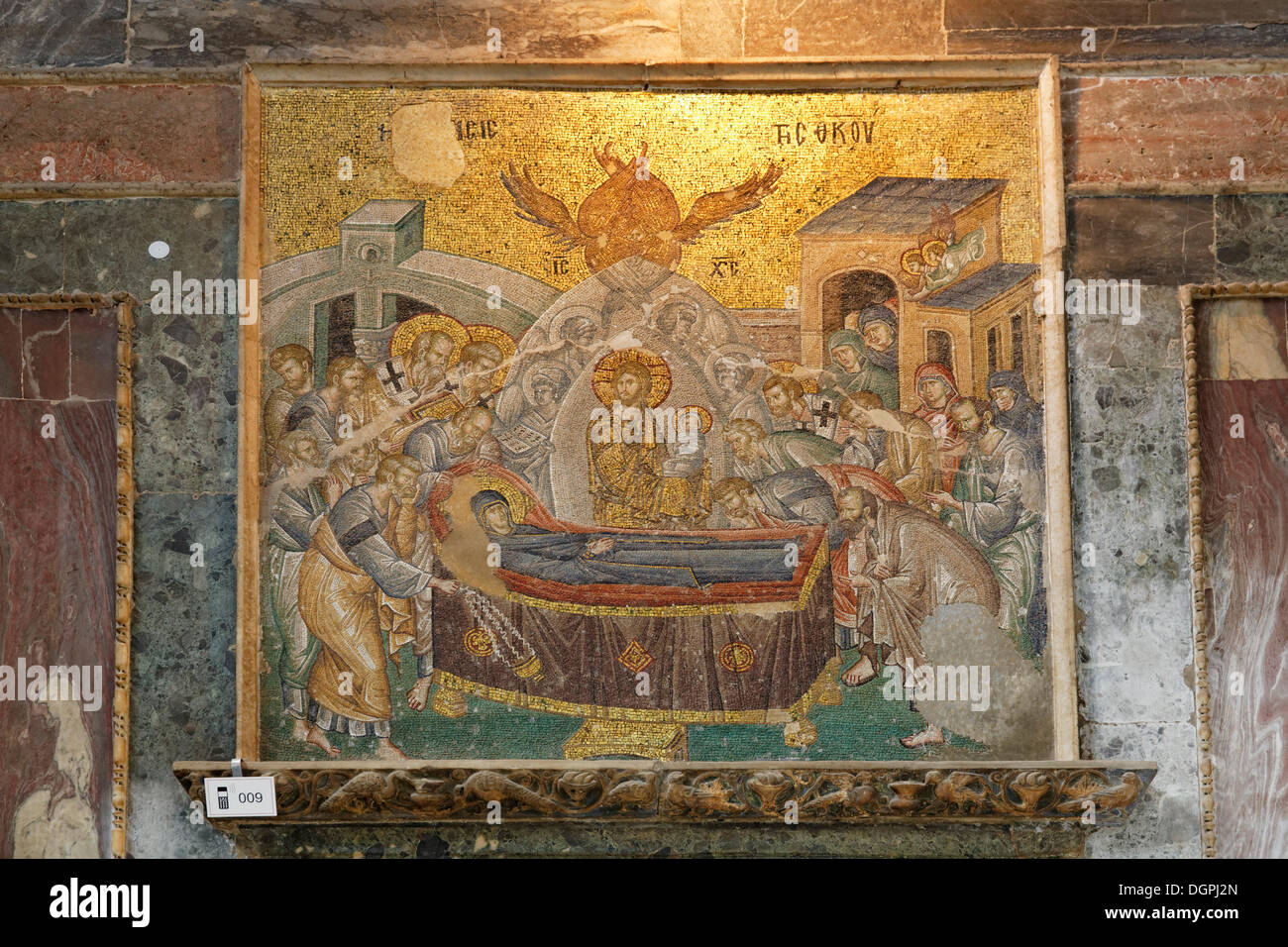 Mosaic of the Death of the Virgin Mary, Koimesis, in Naos, Chora Church or Kariye Camii, Edirnekapi, Fatih, Istanbul Stock Photo