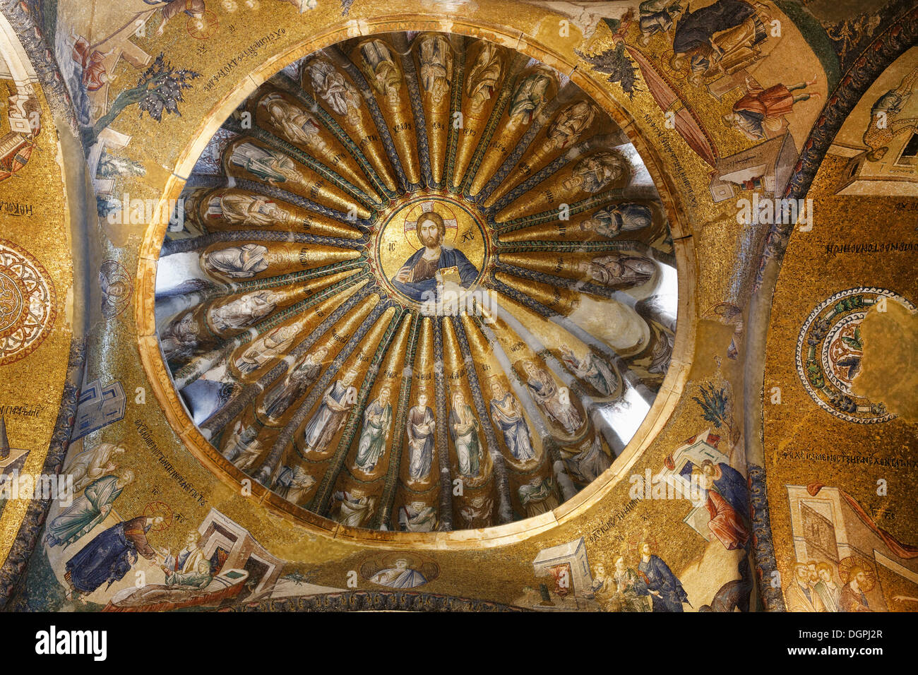 Christ Pantocrator, dome mosaic in the esonarthex, Chora Church or Kariye Camii, Edirnekapi, Fatih, Istanbul, European side Stock Photo