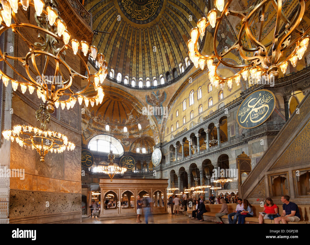 Nave of Hagia Sophia, minbar on the right, Sultanahmet, Istanbul, European side, Istanbul Province, Turkey, European side Stock Photo