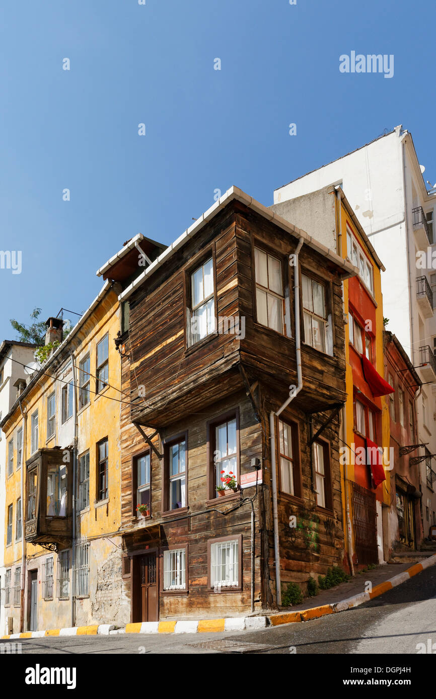 Old wooden house in Yeni Carsi Caddesi, Beyoğlu, Istanbul, European side, Istanbul Province, Turkey, European side Stock Photo