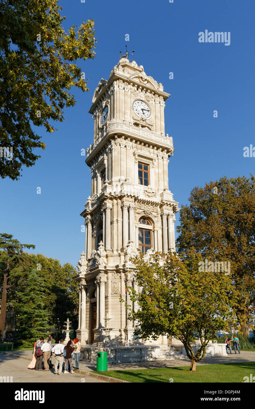 Baroque Clock Tower of Dolmabahçe, Beşiktaş, Istanbul, European side, Istanbul Province, Turkey, European side Stock Photo