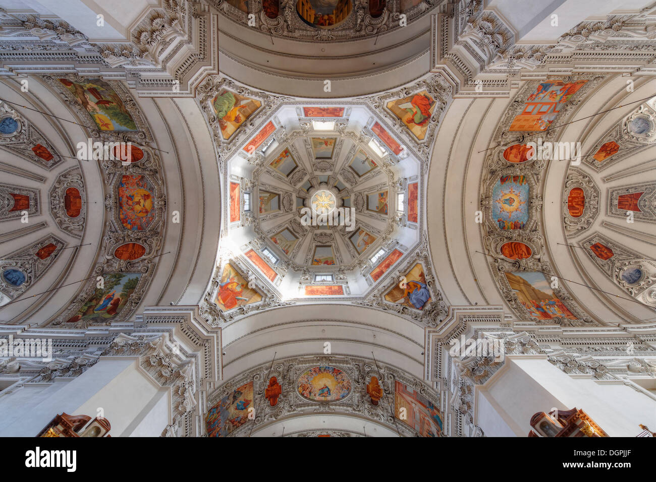 Interior, dome, Salzburg Cathedral, dedicated to Saint Rupert and Saint Vergilius, historic center, Salzburg, Salzburg State Stock Photo