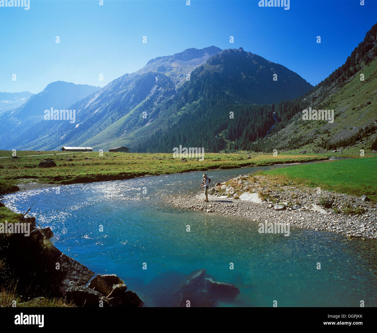 Anglers on the Krimmler Ache River, Unlaßalm, Krimmler Achental, Pinzgau, Nationalpark Hohe Tauern, Salzburg State, Austria Stock Photo