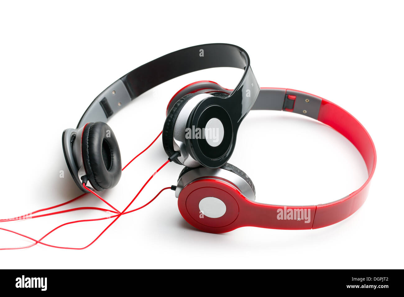 black and red headphones on white background Stock Photo - Alamy