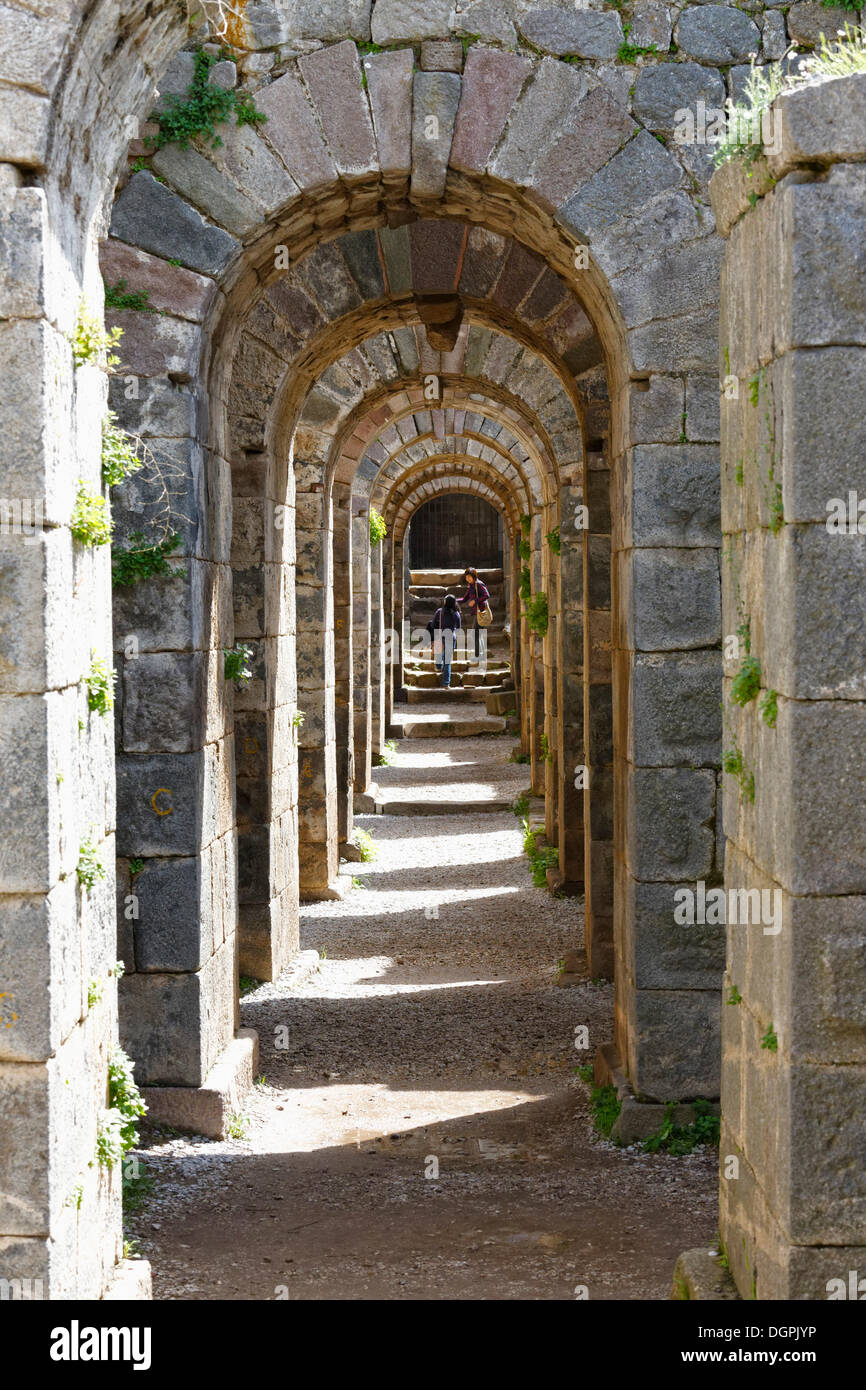 Series of arches in the substructures of the Trajaneum, Trajan Temple, Acropolis, Pergamon, Manisa Province, Aegean Region Stock Photo