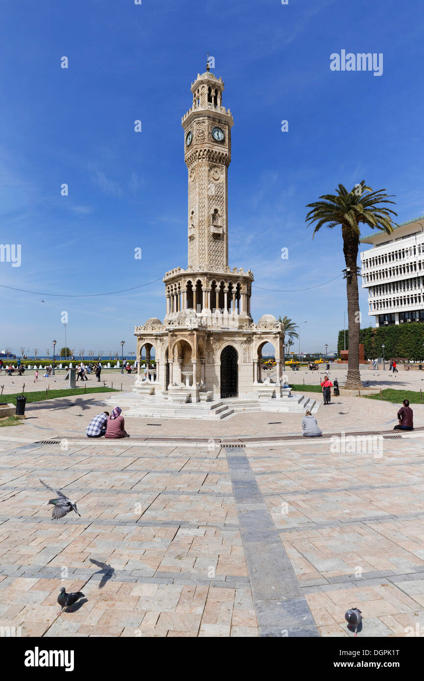 Clock Tower of Saat Kulesi, on Konak Meydani square, Konak Meydani, Konak, Izmir, İzmir Province, Aegean Region, Turkey Stock Photo
