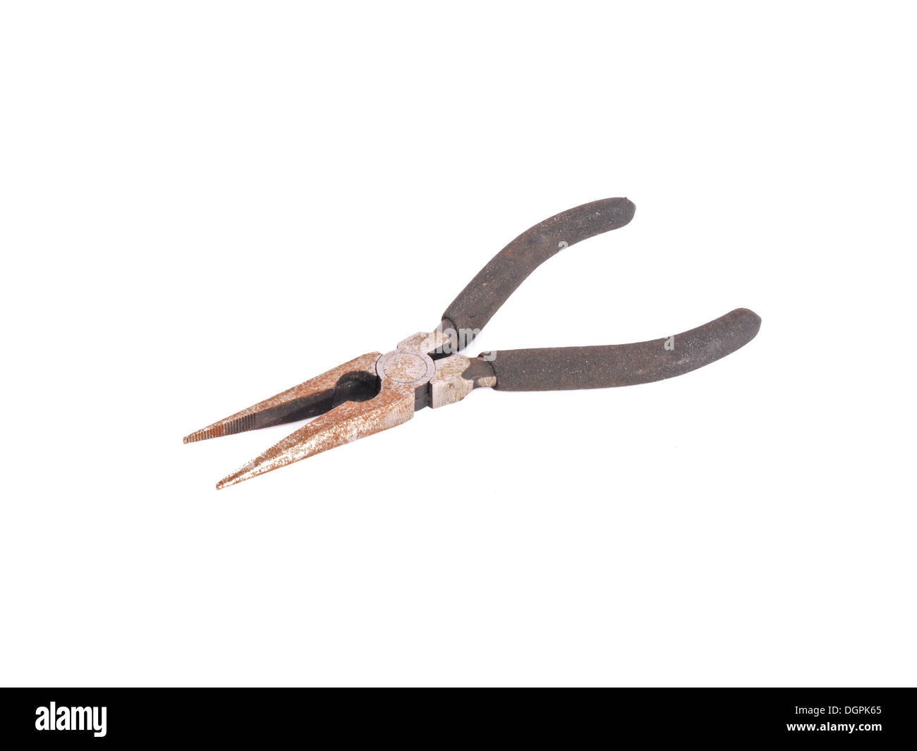 Old rusty pliers on a white background. Stock Photo