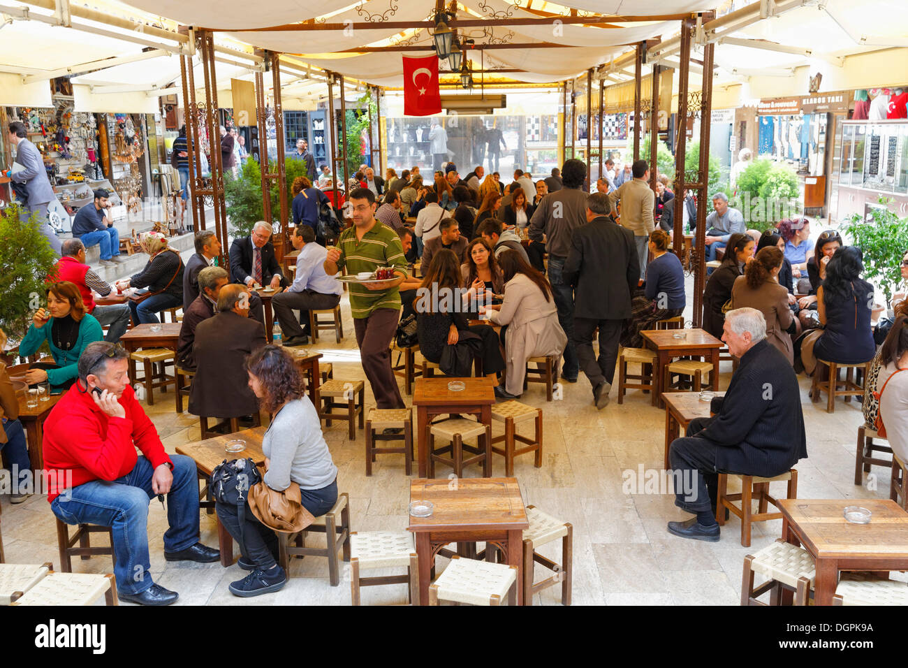 Café in Kizlaragasi Hani Bazaar, Kemeralti, Izmir, İzmir Province, Aegean Region, Turkey Stock Photo