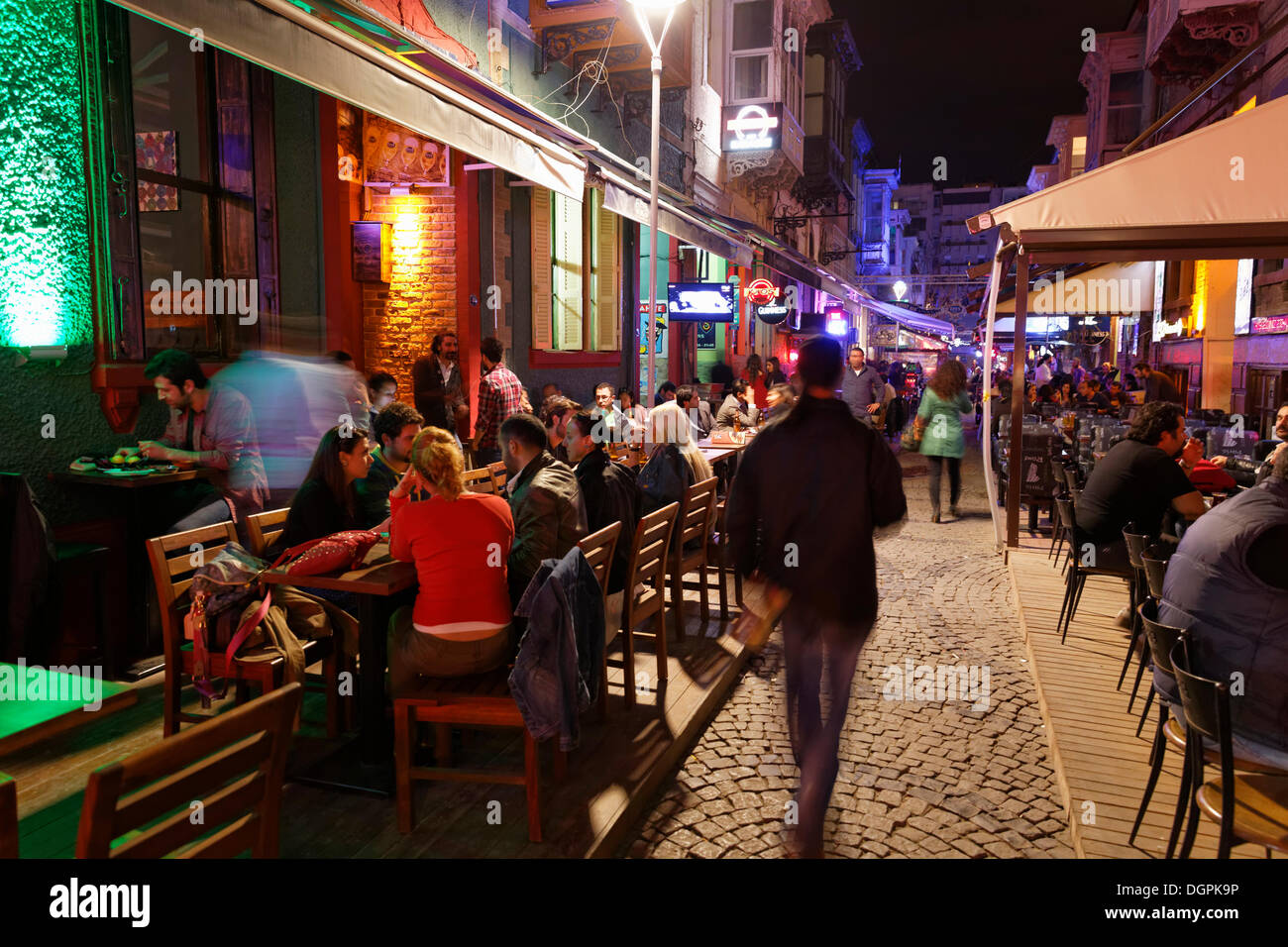 Alley with bars, Alsancak, Izmir, İzmir Province, Aegean Region, Turkey Stock Photo