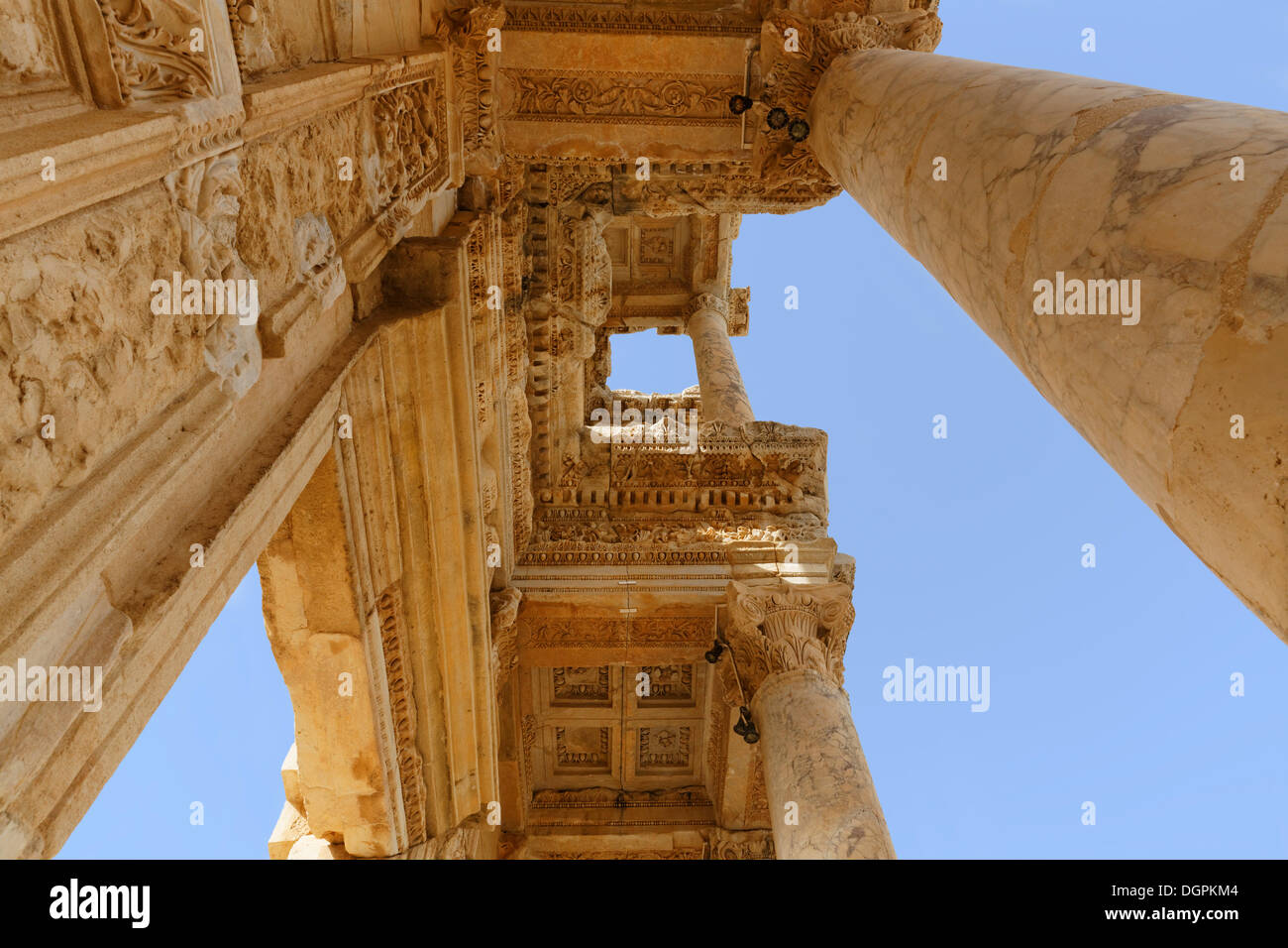 Ornate decorations at the Library of Celsus, Ephesus, Selçuk, İzmir Province, Aegean Region, Turkey Stock Photo