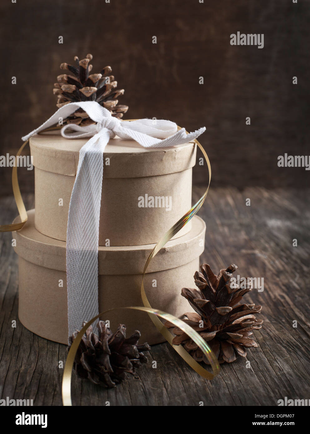 Christmas Composition with gift box, and pine cones Stock Photo - Alamy