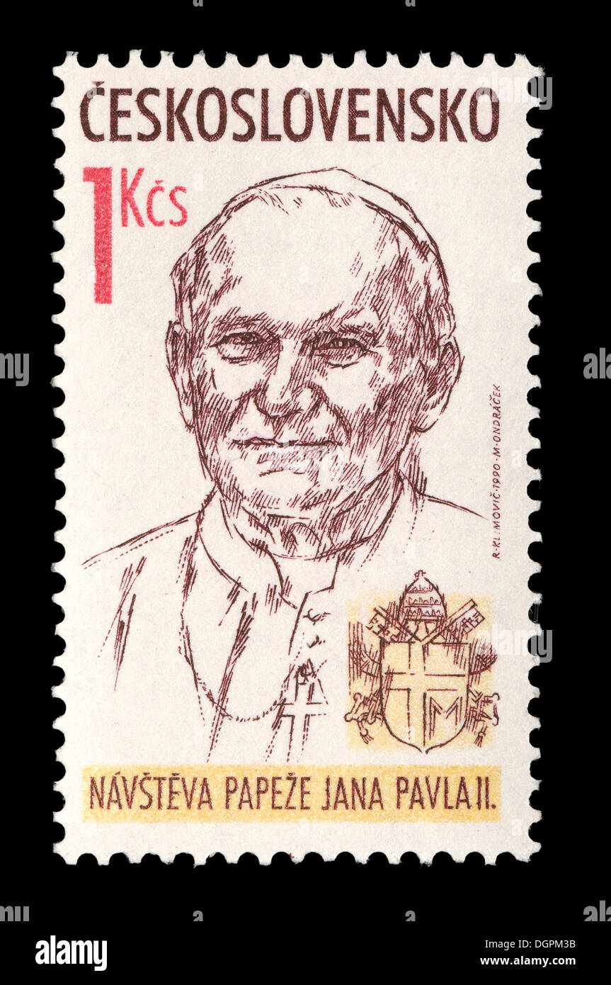 Postage stamp from Czechoslovakia - Pope John Paul II Stock Photo