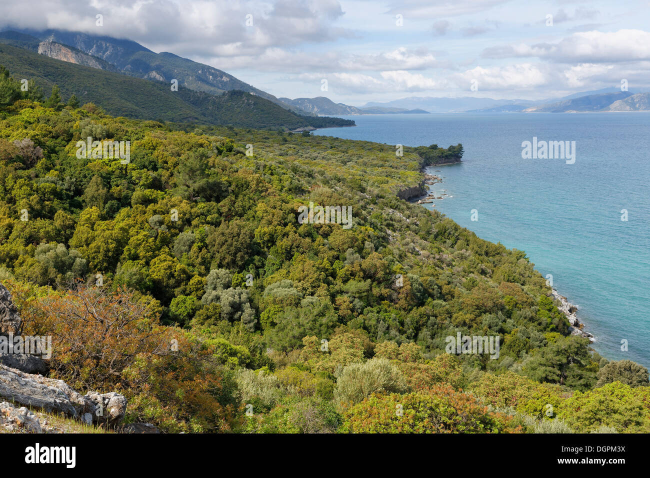 North coast in Dilek National Park, island of Samos on the right, Dilek National Park, Kuşadası, Aydin province, Aegean region Stock Photo