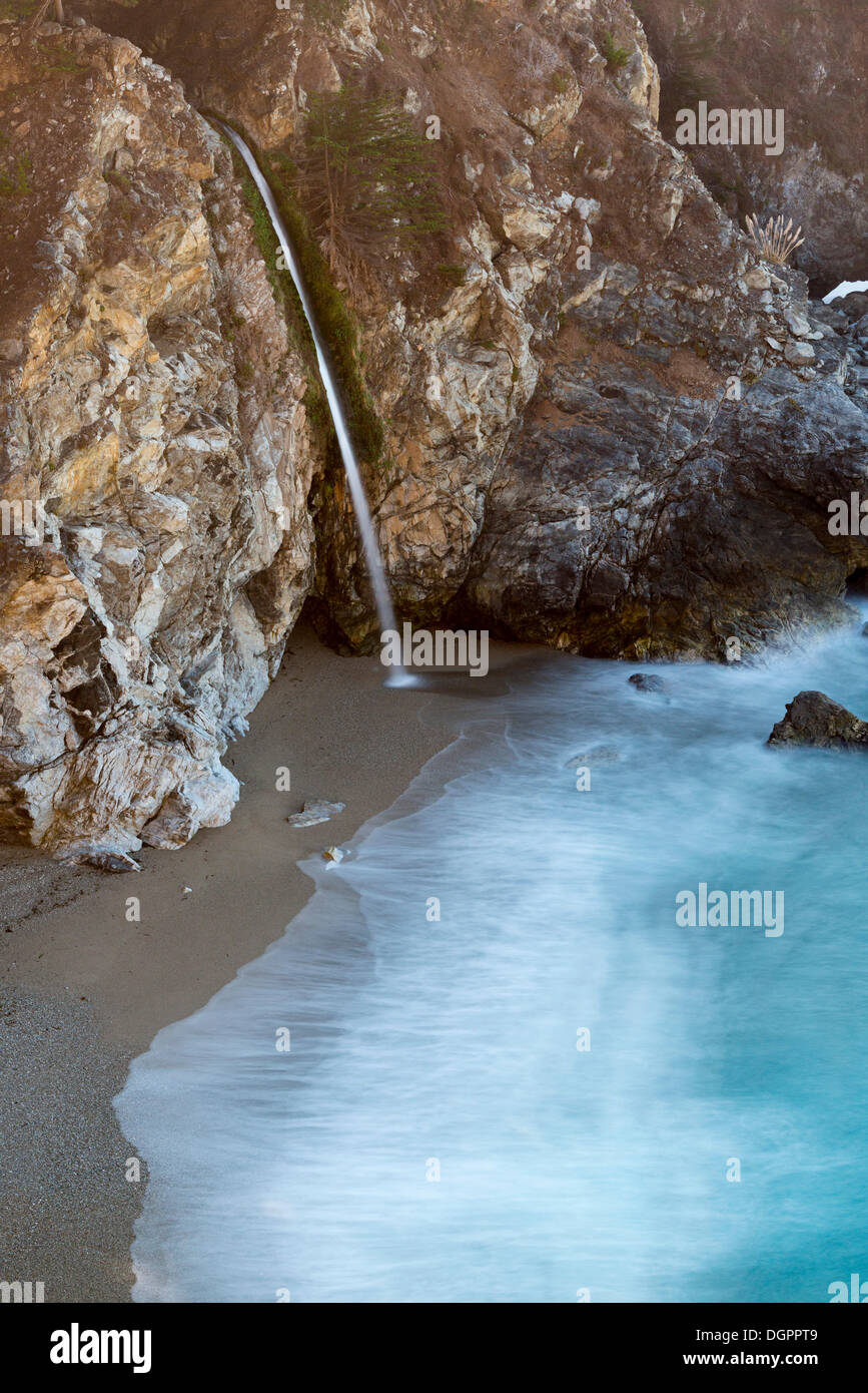 Waterfall on a beach, Julia Peiffer Burns State Park, Big Sur