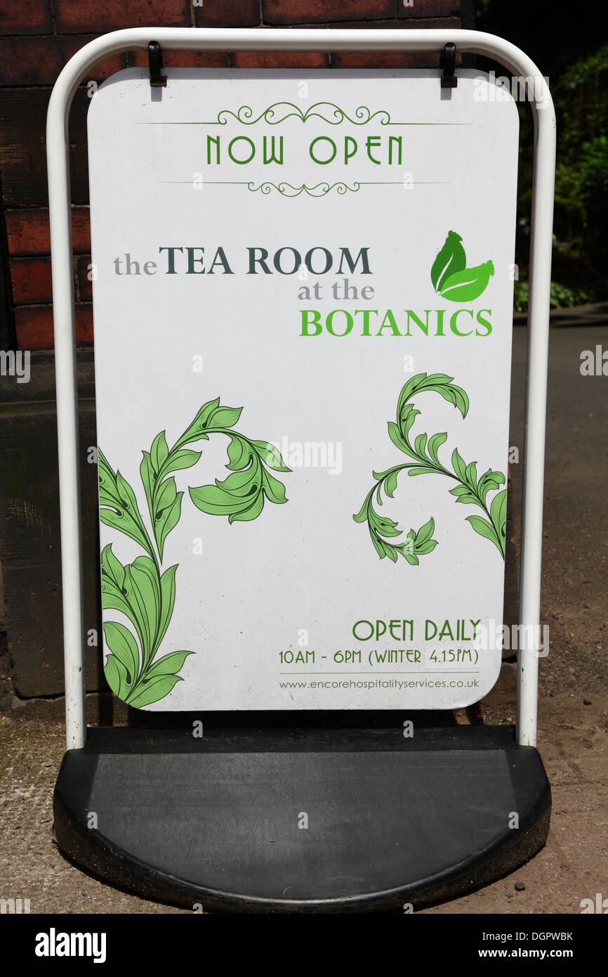 Glasgow Botanic Gardens, sign at the Tea Room at the Botanics in the West End of Glasgow, Scotland, UK Stock Photo