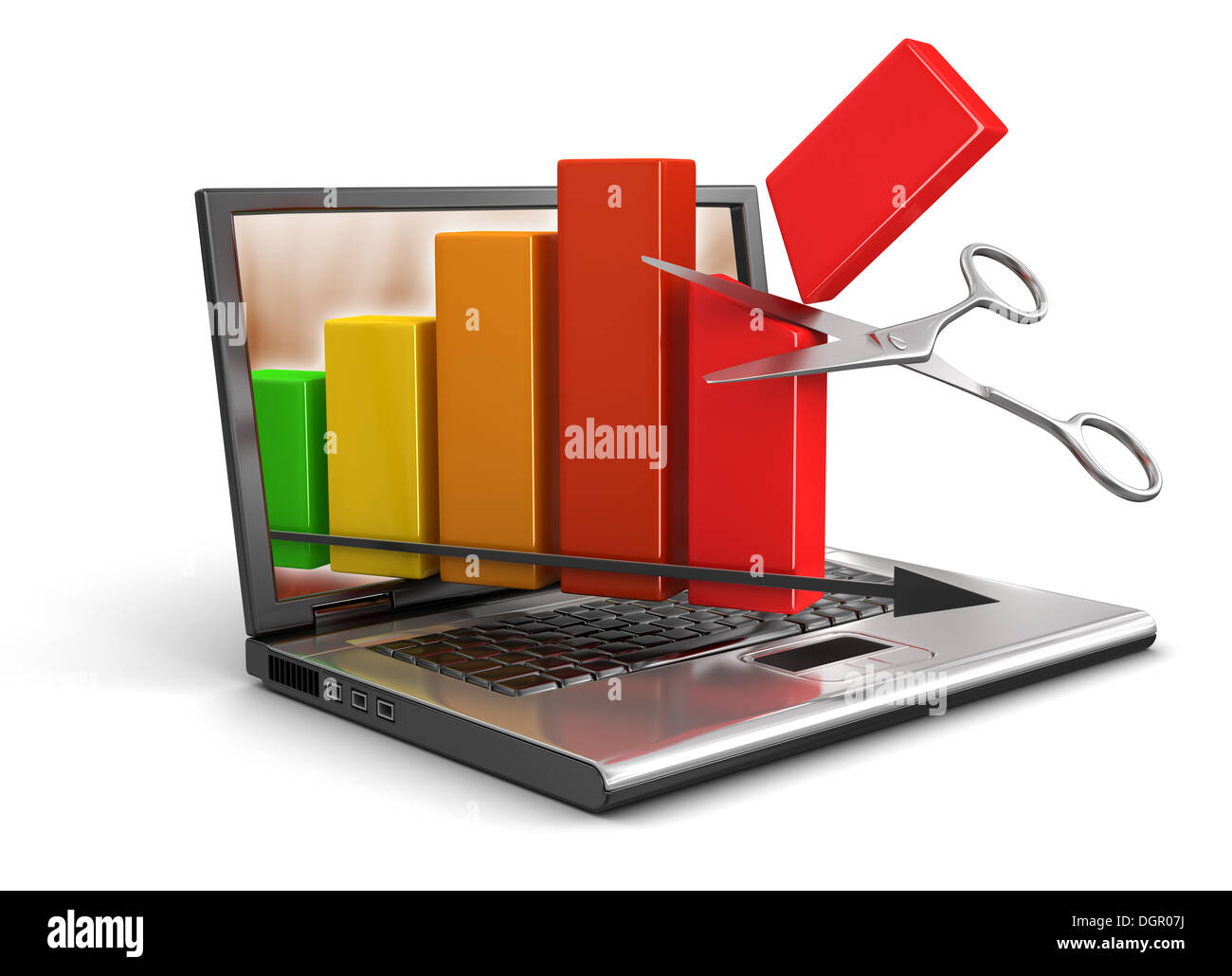 Laptop,  Scissors and Graph (clipping path included) Stock Photo