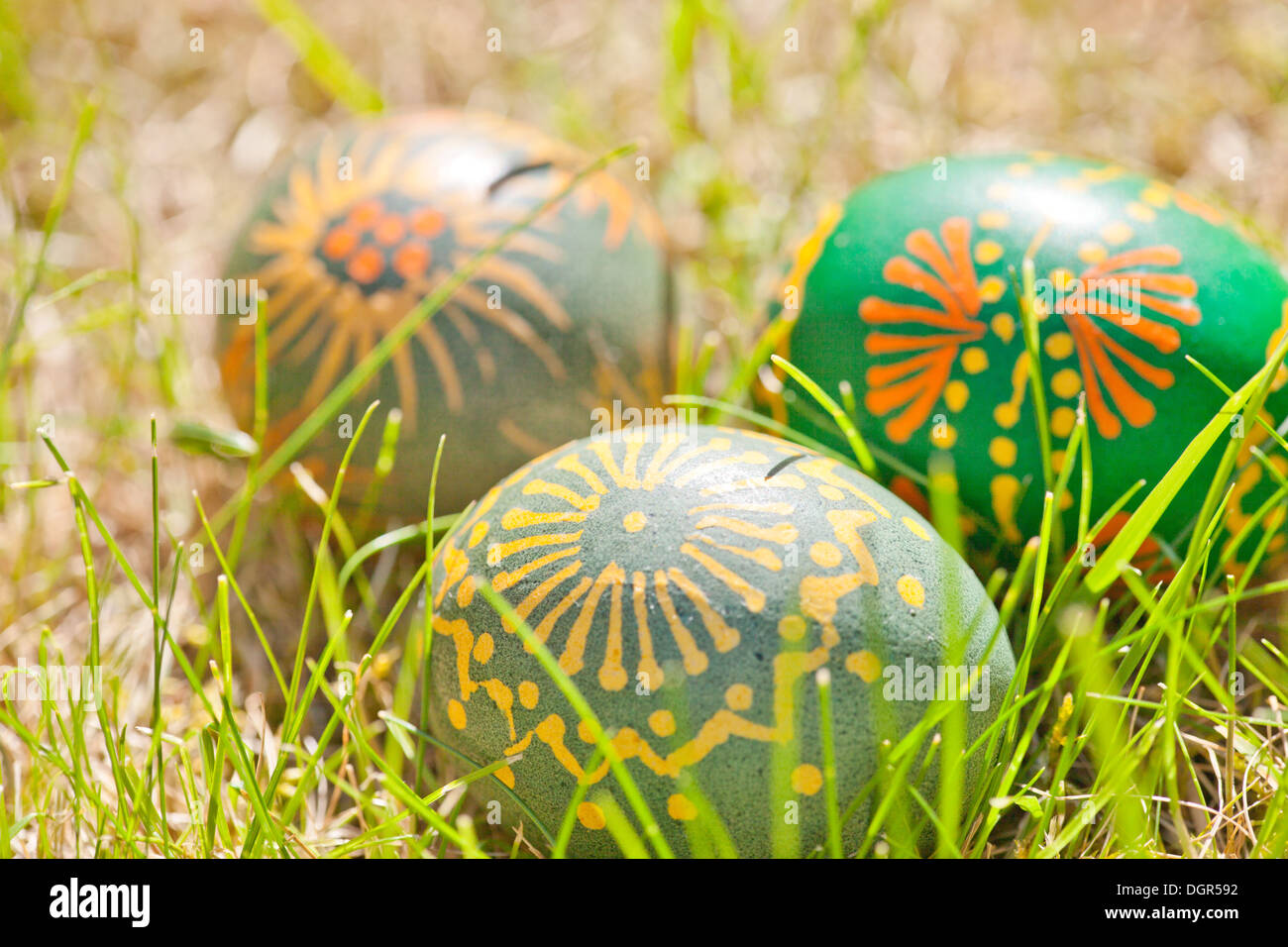 easter eggs decorated with bee wax Stock Photo