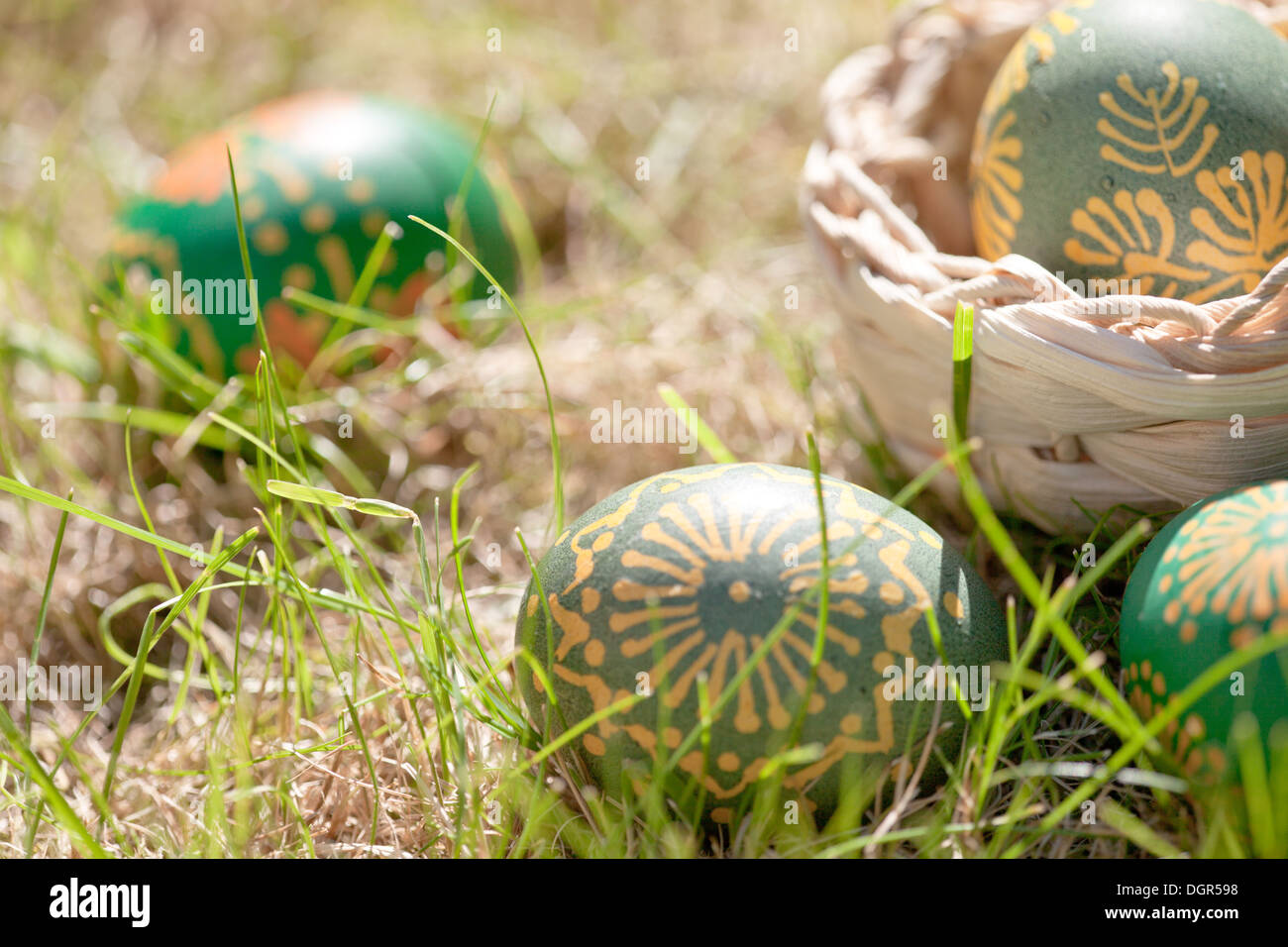 easter eggs decorated with bee wax Stock Photo