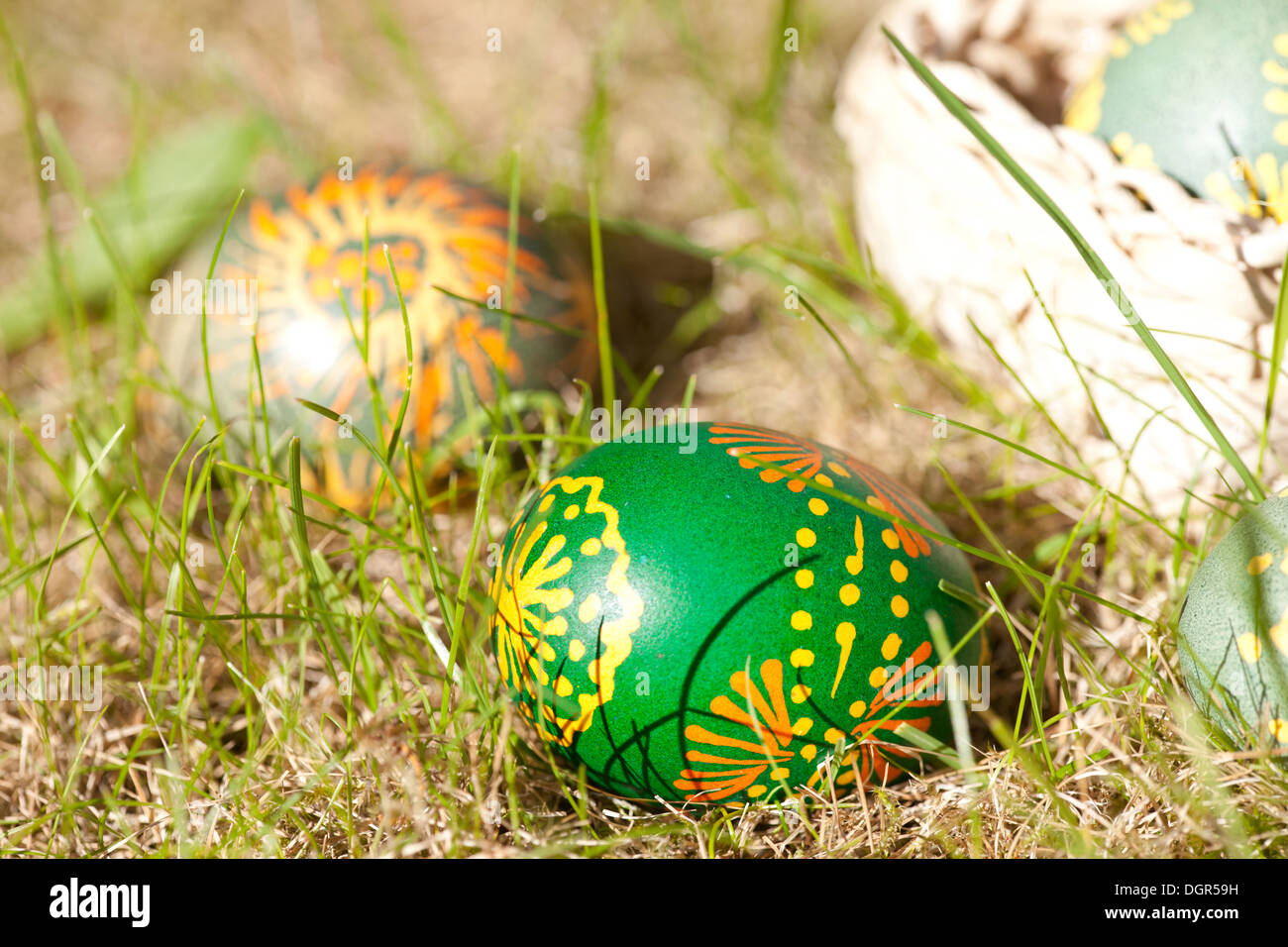 easter eggs decorated with bee wax Stock Photo