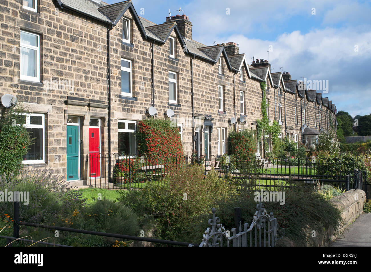 Bridge Avenue, a terrace of stone houses in Otley, Yorkshire, England