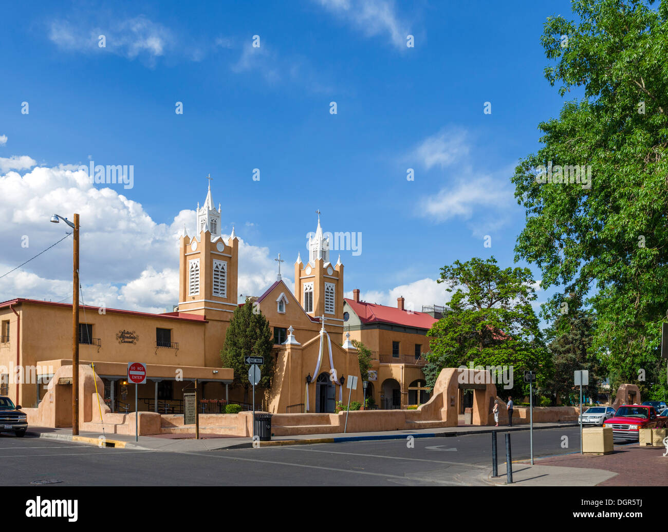 San Felipe de Neri Church, Old Town Plaza, Old Town, Albuquerque, New Mexico, USA Stock Photo