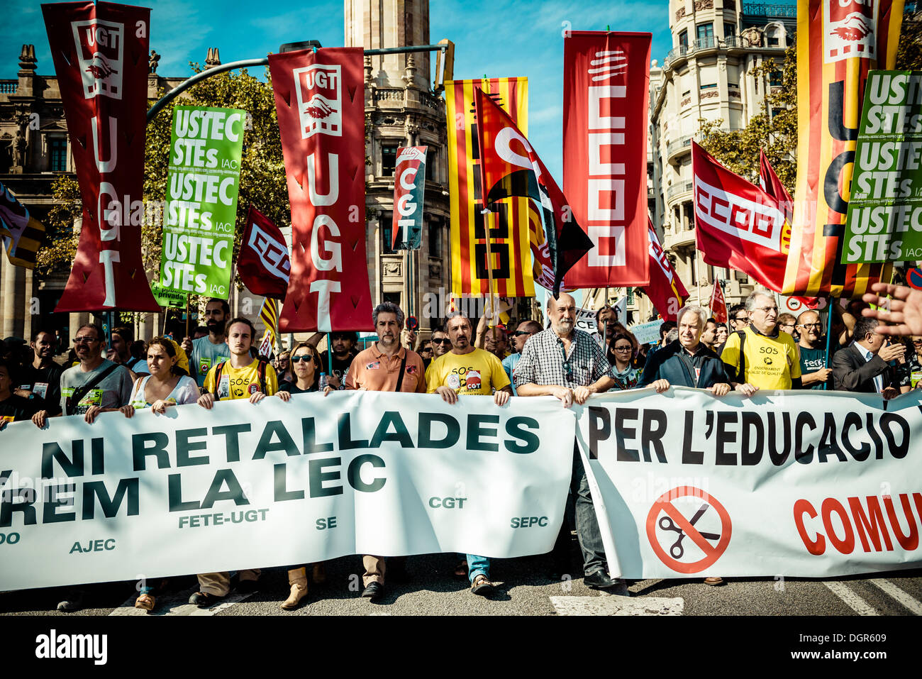 Barcelona, Spain. October 24th, 2013: The major unions are co-organizing the demonstration against austerity measures and the 'law Wert' during a three day long education strike in Barcelona. © matthi/Alamy Live News Stock Photo