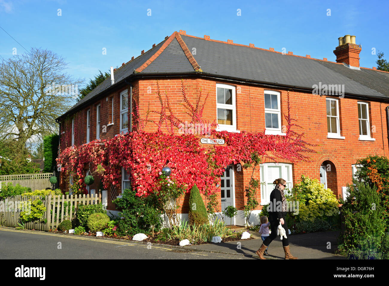 Terraced houses in autumn, The Terrace, Bray, Berkshire, England, United Kingdom Stock Photo