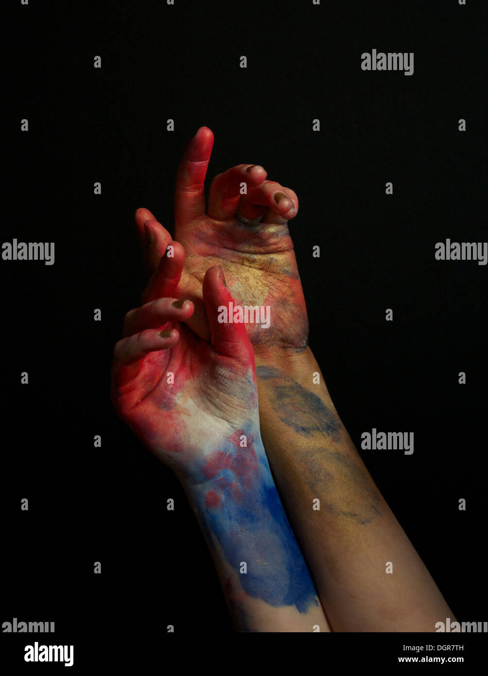 Studio picture of painted hands Stock Photo