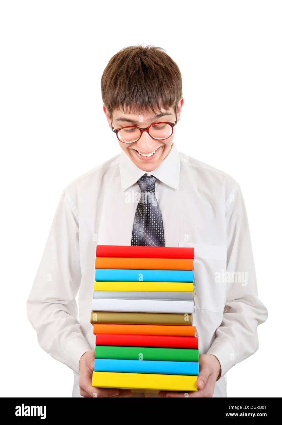 Happy Student holding Pile of the Books Stock Photo