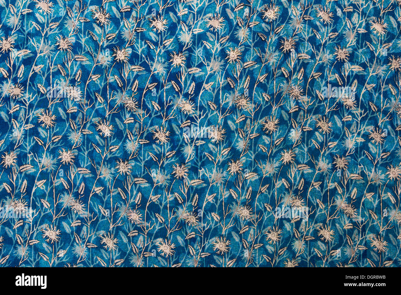 Colourful Indian blue floral sari pattern Stock Photo - Alamy