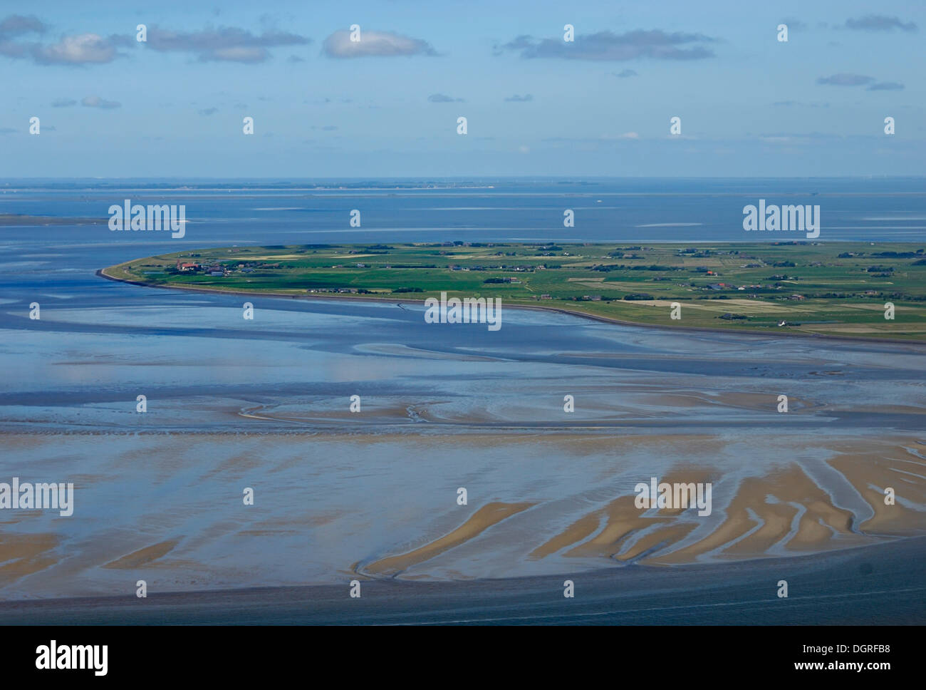 Aerial Europe, view of the western part of Pellworm island, Nationalpark Schleswig-Holsteinisches Wattenmeer Schleswig-Holstein Stock Photo