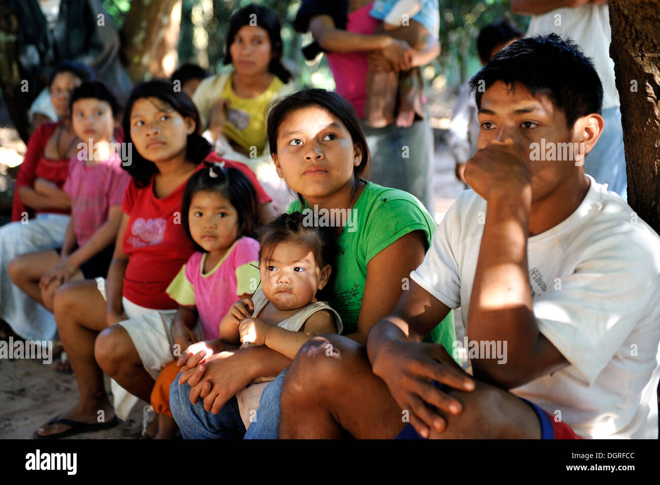 Paraguay, Caaguazu, Mbya-Guarani people in an assembly Stock Photo