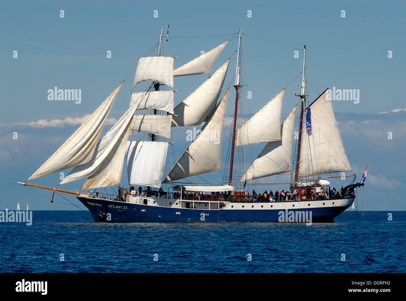 Fully rigged three-masted schooner, Atlantis, traditional ship, tall ship, Kiel Week 2010, Kiel Fjord, Schleswig-Holstein Stock Photo