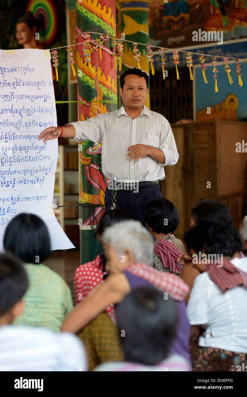 Cambodia, Takeo Province, Members of aid organisation discussing improvements of water supply with villagers Stock Photo