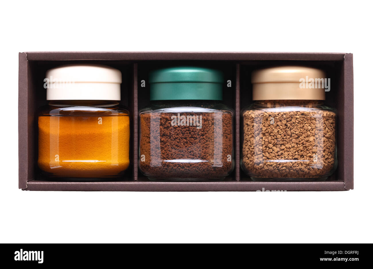 set of instant coffee in glass jar Stock Photo Alamy