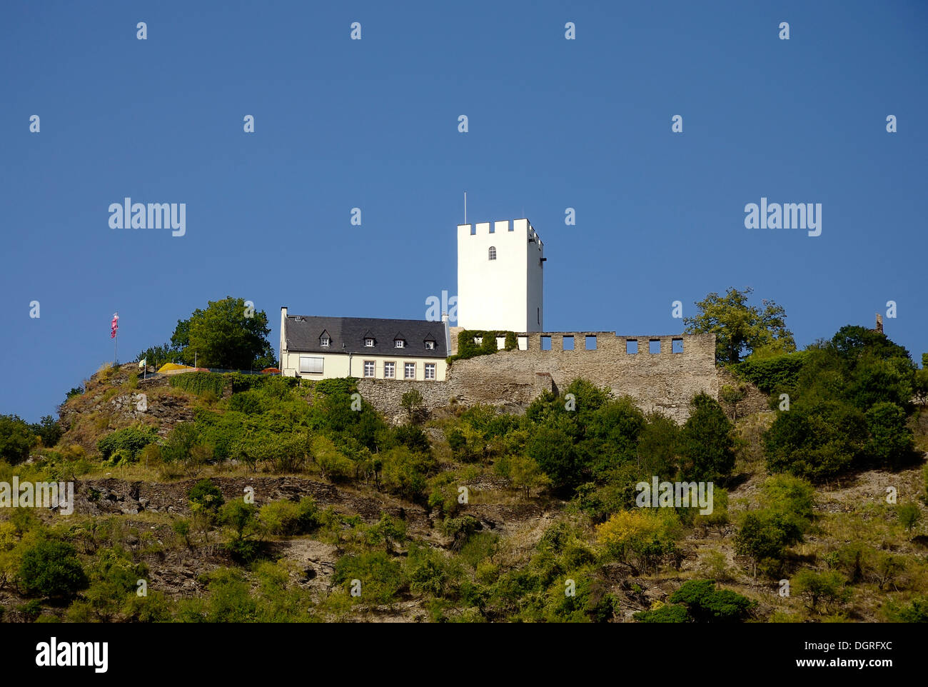 Hill castle, Burg Liebenstein Castle near Kamp-Bornhofen, one of the Feindlichen Brueder, castles of the so-called Adversarial Stock Photo