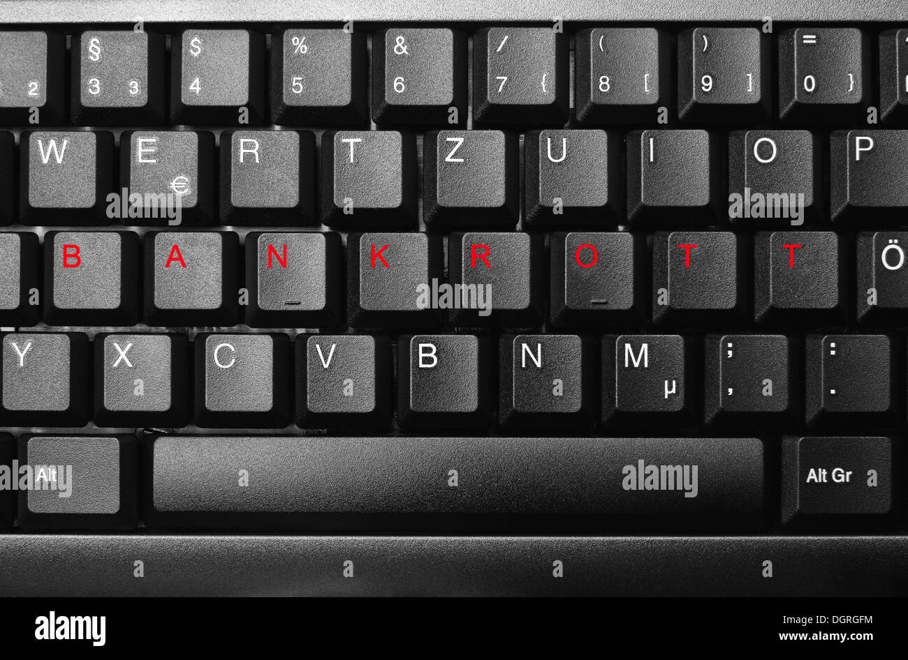 Keyboard with word 'Bankrott', bankruptcy in red Stock Photo