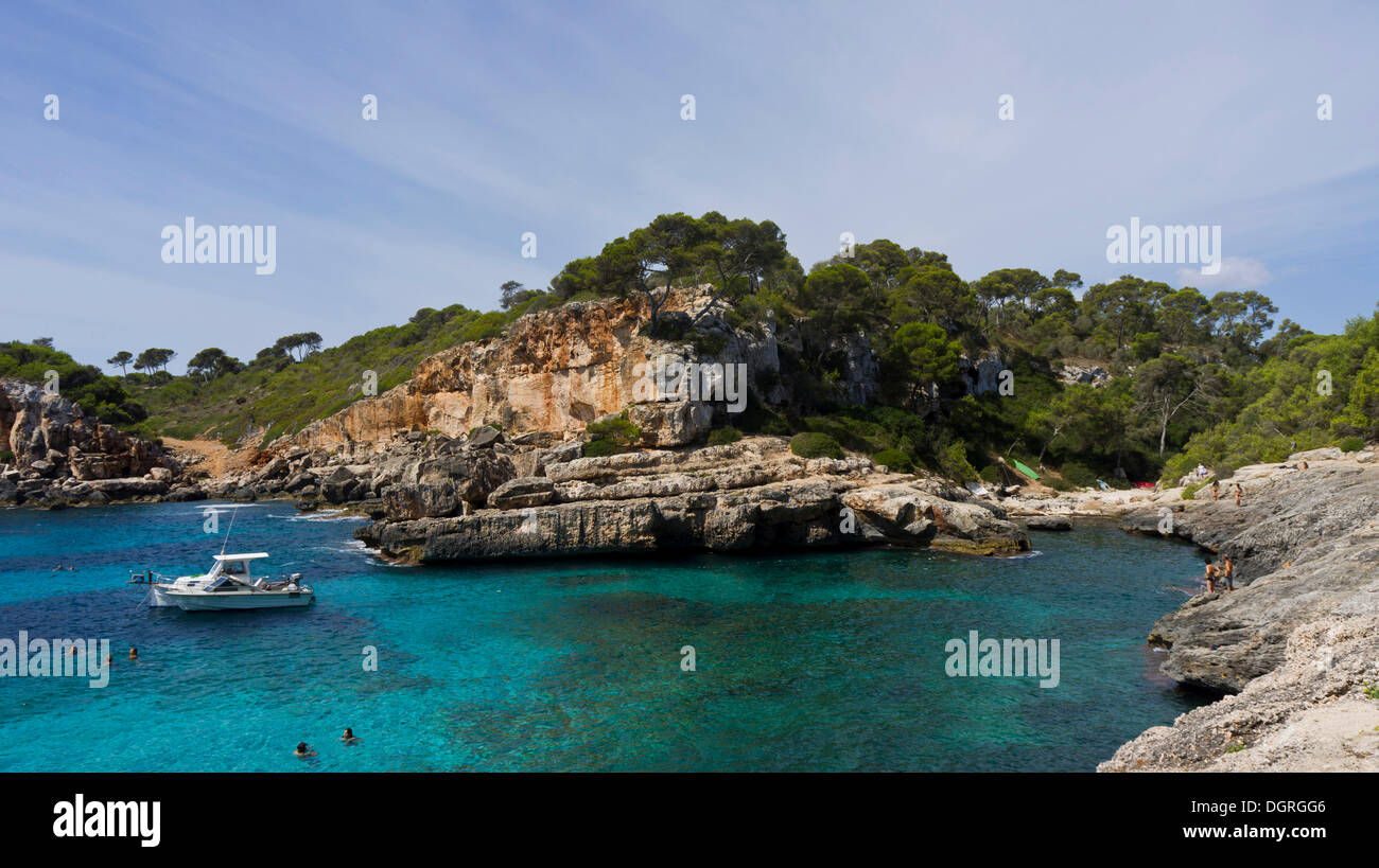Rocky coast near Cala s'Almunia, Majorca, Spain, Europe Stock Photo