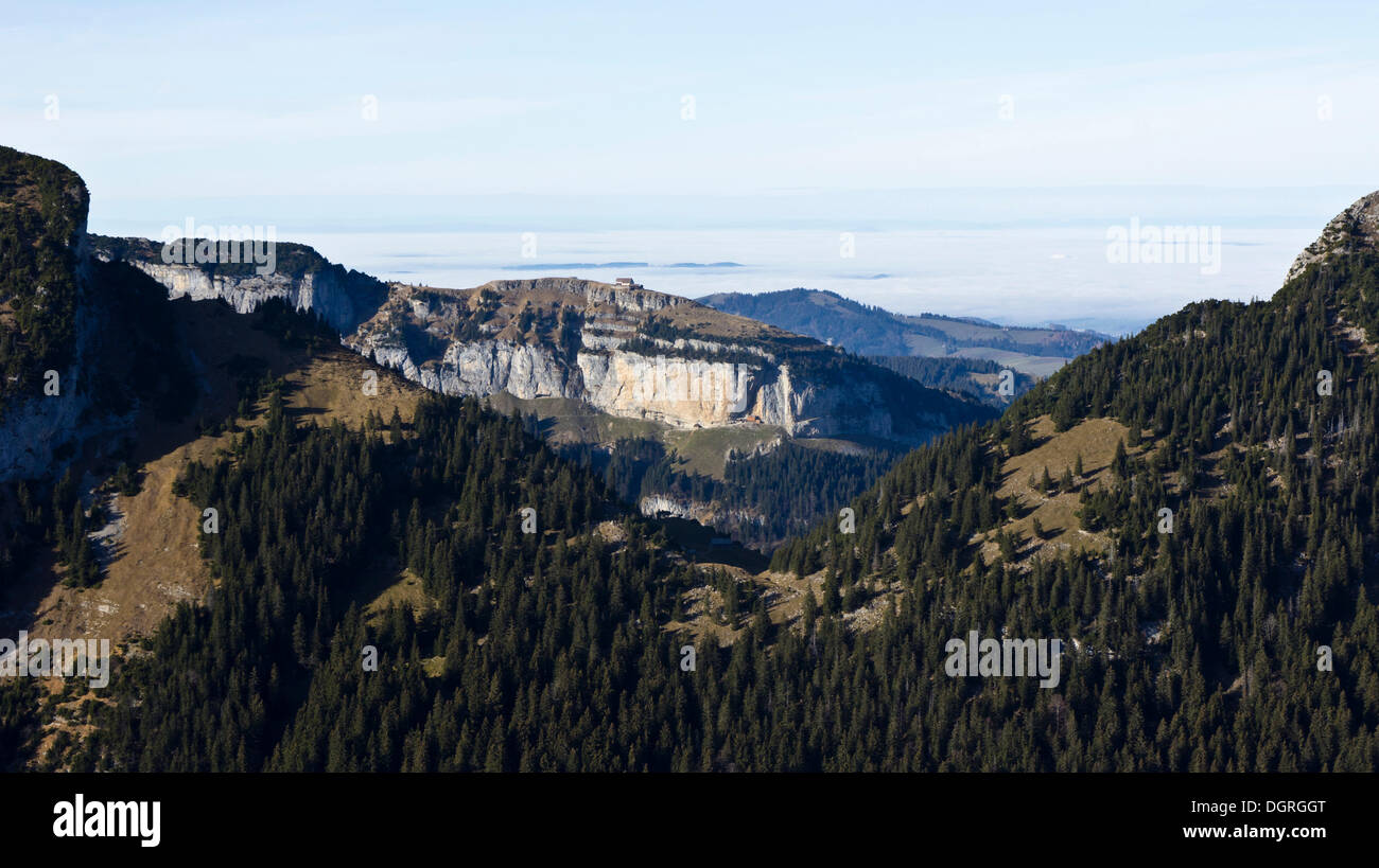 View from Mt Hoher Kasten towards Ebenalp, Alpstein massif, Appenzell Alps, Canton St. Gallen, Switzerland, Europe Stock Photo